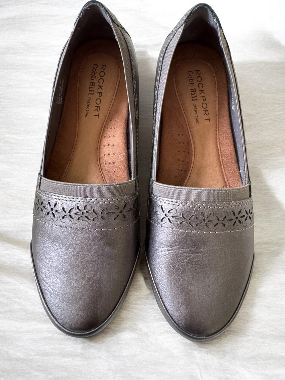 Rockport Cobb Hill Metallic Pewter Grey Slip-On Comfort Shoes Slip-On Women 6M